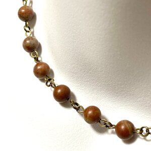 Earthy Polychrome Jasper Stackable Necklace, Genuine Gemstone + Bronze Chain